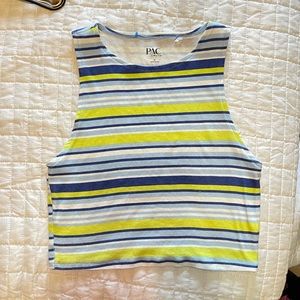 super cute women’s striped blue green white tank cropped tank top
